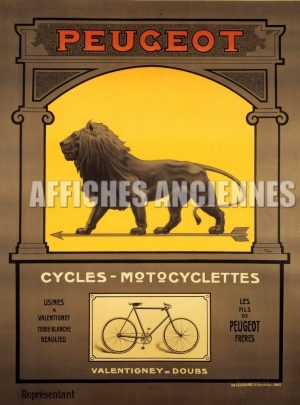 reproduction affiche ancienne velo bicyclette motocyclette peugeot