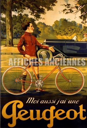 reproduction affiche ancienne velo bicyclette  auto peugeot