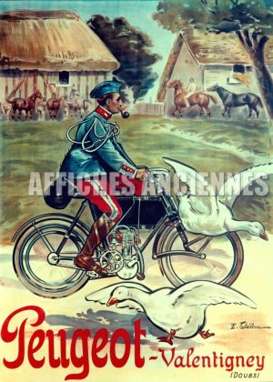 reproduction affiche ancienne velo bicyclette peugeot valentigney doubs
