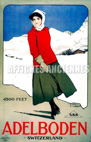 reproduction affiche ancienne ski sports d'hiver adelboden suisse switzerland