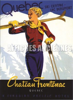 reproduction affiche sport d'hiver quebec chateau frontenac
