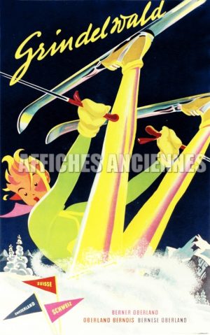 REPRODUCTION AFFICHE ANCIENNE GRINDELWALD SUISSE CHUTE SPORTIVE