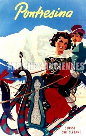 REPRODUCTION AFFICHE ANCIENNE SPORT D HIVER EN TRAINEAU SUISSE