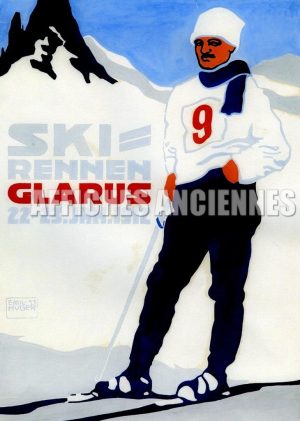 REPRODUCTION AFFICHE ANCIENNE GLARUS SPORT D HIVER JANVIER 1912