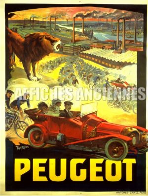 reproduction affiche ancienne auto peugeot