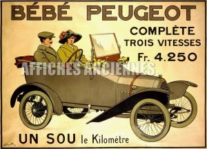 reproduction affiche ancienne voiture peugeot 3 vitesses