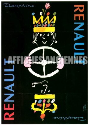 reproduction affiche ancienne voiture renault dauphine