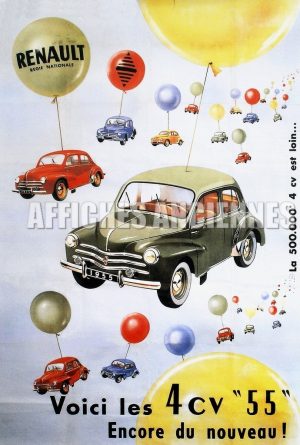 reproduction affiche ancienne automobile 4cv renault