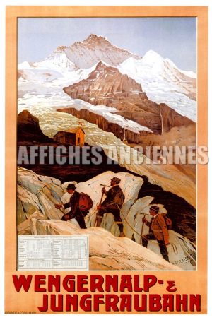 reproduction affiche ancienne ski alpinisme SUISSE wengernalp jungfraubahn