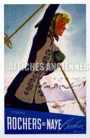 reproduction affiche ancienne ski rochers de naye suisse