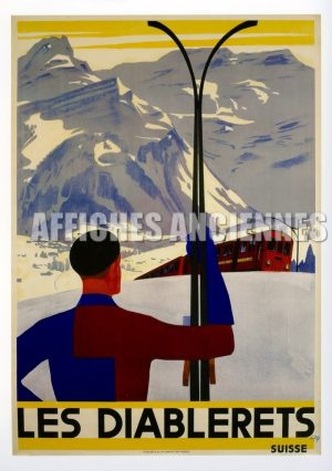 reproduction affiche ancienne ski suisse les diablerets