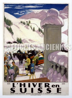 reproduction affiche ancienne hiver en suisse