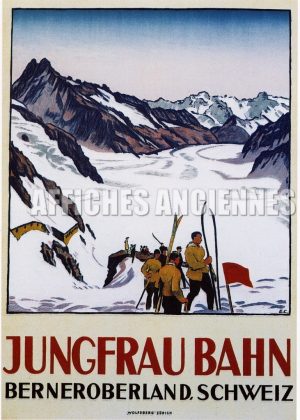 reproduction affiche ancienne suiise ski montagne jungfrau bahn berneroberland schweiz