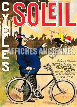 reproduction affiche ancienne bicyclette vélos cycles soleil garde champetre braconnage