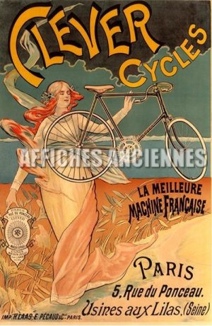 REPRODUCTION AFFICHE ANCIENNE VELO CYCLE BICYCLETTE CLEVER USINES AUX LILAS