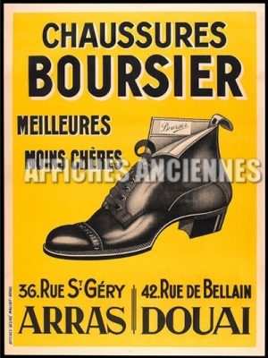 Reproduction affiche ancienne chaussures Boursier format 40x60 cm