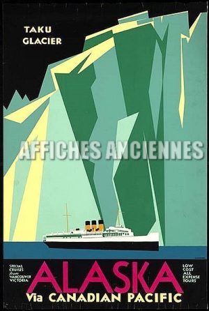 REPRODUCTION AFFICHE ANCIENNE TAKU GLACIER ALASKA VIA CANADIAN PACIFIC