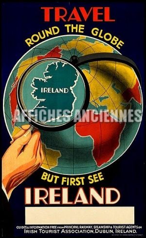 REPRODUCTION AFFICHE ANCIENNE VOOYAGEZ EN IRLANDE IRISH TOUR ASSOCIATION DUBLIN