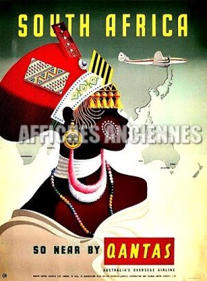 REPRODUCTION AFFICHE ANCIENNE AFRIQUE DU SUD SOUTH AFRICA COMPAGNIE AERIENNE QANTAS