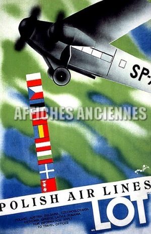 REPRODUCTION AFFICHE ANCIENNE POLISH AIRLINE COMPAGNIE AVIATION POLONAISE