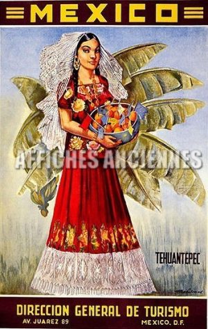 REPRODUCTION AFFICHE ANCIENNE MEXIQUE TEHUANTEPEC