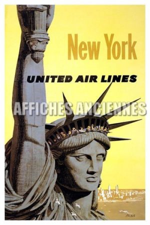 REPRODUCTION AFFICHE ANCIENNE USA NEW YORK UNITED AIR LINES STATUE DE LA LIBERTE