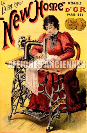 Reproduction d'affiche ancienne machine à coudre new home la légère rapide