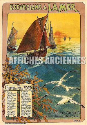 Reproduction affiche ancienne  mers, le tréport hardelot, Onival, cayeux, le crotoy, paris plage, boulogne,  dunkerque, malo les bains, bray dune, calais, le portel