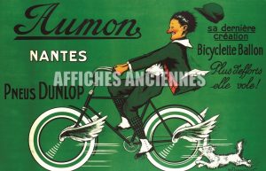 REPRODUCTION AFFICHE ANCIENNE BICYCLETTE AUMON PNEUS DUNLOP
