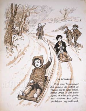 Sports d'hiver - VINTAGE POSTER BANK - thème Enfants - reproduction numérique d'affiche ancienne