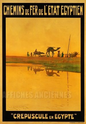 AFFICHE CHEMINS DE FER DE L'ETAT EGYPTIEN FELOUQUE CHAMEAU