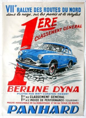 REPRODUCTION AFFICHE ANCIENNE PANHARD BERLINE DYNA 7EME RALLYE DES ROUTES DU NORD