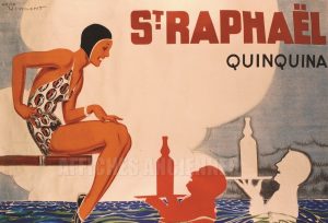 AFFICHE SAINT RAPHAEL QUIQUINA VIN APERITIF ARTISTE: RENE VINCENT