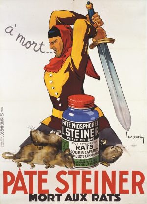 AFFICHE ANCIENNE PATE PHOSPHOREE STEINER MORT AUX RATS