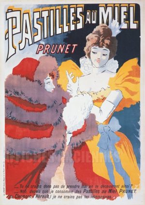AFFICHE ANCIENNE PASTILLES AU MIEL PRUNET