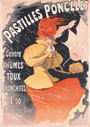 AFFICHE ANCIENNE PASTILLES PONCELET RHUMES TOUX