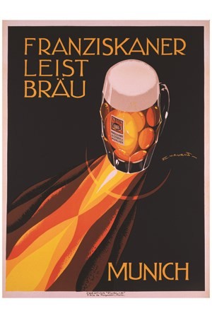 AFFICHE Bière Franziskaner Leist Bräu Munich - VINTAGE POSTER BANK - thème Boissons - Reproduction numérique d'affiche ancienne