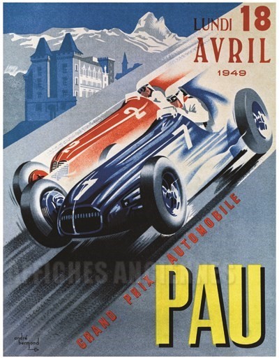 Grand Prix automobiles Pau - VINTAGE POSTER BANK - thème Automobiles - Reproduction numérique d'affiche ancienne