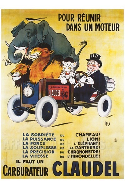Pour réunir dans un moteur.... Carburateur Claudel - VINTAGE POSTER BANK - thème Automobiles - Reproduction numérique d'affiche ancienne