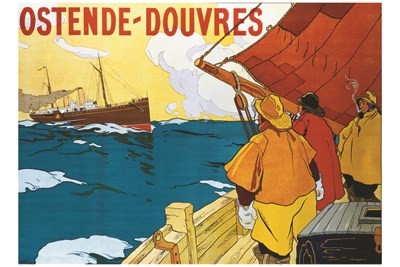 AFFICHE Ostende Douvres - VINTAGE POSTER BANK - thème Mer, Bateaux, paquebots - Reproduction numérique d'affiche ancienne