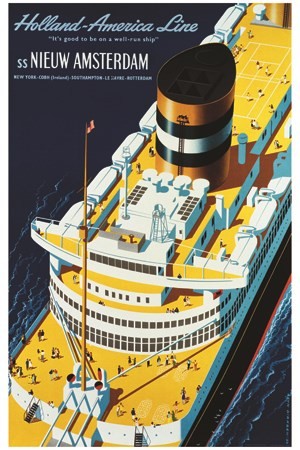 AFFICHE Holland America Line - VINTAGE POSTER BANK - thème Mer, Bateaux, Paquebots - reproduction numérique d'affiche ancienne