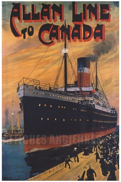 AFFICHE Ligne Allan du Havre au Canada - VINTAGE POSTER BANK - thème Mer, Bateaux, Paquebots - reproduction numérique d'affiche ancienne
