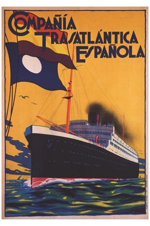 AFFICHE Compagnie transatlantique Espagnole - VINTAGE POSTER BANK - thème Mer, Bateaux, Paquebots - reproduction numérique d'affiche ancienne