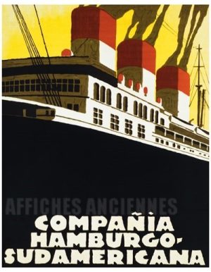 AFFICHE Compania Hamburg-Sudamericana - VINTAGE POSTER BANK - thème Mer, Bateaux, Paquebots - reproduction numérique d'affiche ancienne