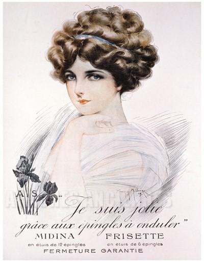 Je suis jolie grâce aux épingles à onduler Midina Frisette - VINTAGE POSTER BANK - thème Hygiène, beauté, thermalisme - Reproduction numérique d'affiche ancienne