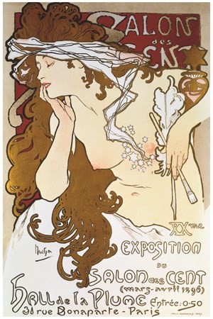Salon des Cent 1896 par Mucha - VINTAGE POSTER BANK - thème Spectacles - reproduction numérique d'affiche ancienne