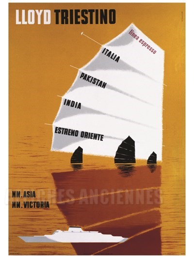 AFFICHE Lloyed Triestino - VINTAGE POSTER BANK - thème Mer, Bateaux, Paquebots - reproduction numérique d'affiche ancienne