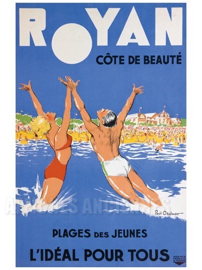 affiche Royan Côte de Beauté plage des jeunes - VINTAGE POSTER BANK - thème Plage - reproduction numérique d'affiche ancienne