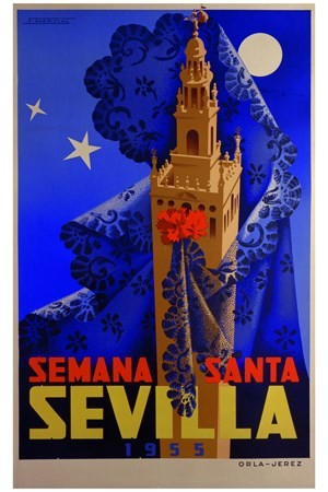 Semana Santa Sevilla Espagne - VINTAGE POSTER BANK - thème Chateaux et lieux religieux - reproduction numérique d'affiche ancienne