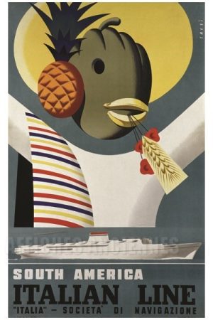 AFFICHE South America Italian Line - VINTAGE POSTER BANK - thème Mer, bateaux, paquebots - reproduction numérique d'affiche ancienne